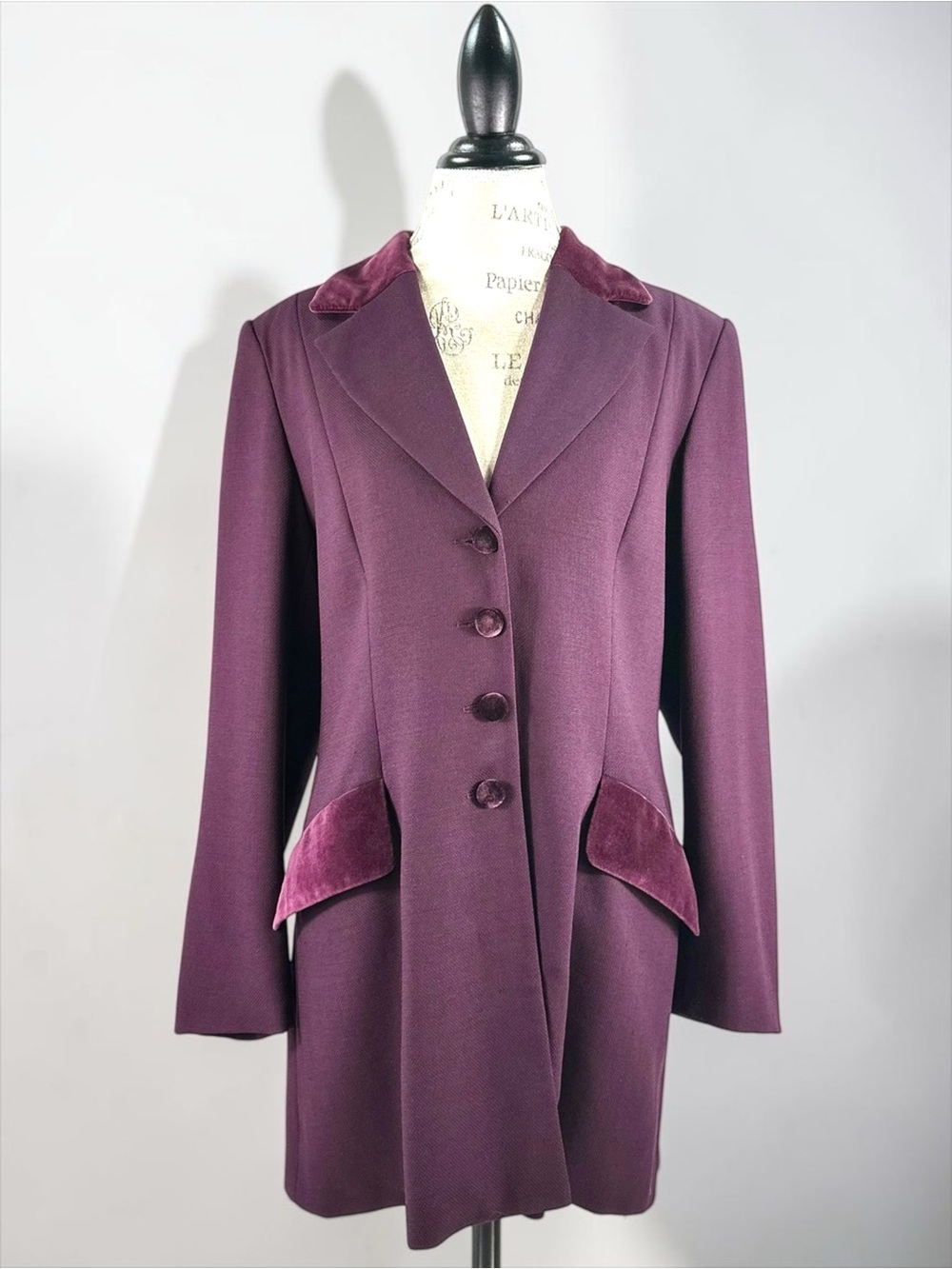 Vintage Knee Length 100% Pure Virgin Wool Blazer Coat M Woolmark Duster